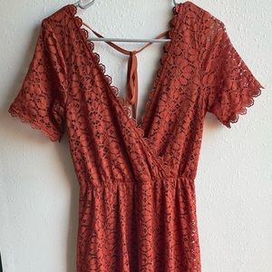 Baltic Born Venice Rust Colored Maxi Dress Short Sleeve Lace